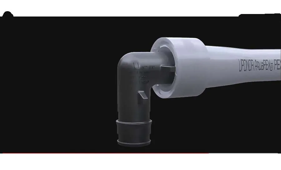PEX-A elbow fitting with expansion ring, from our Aliso Viejo guide: Navien Tankless Water Heater Installation, Aliso Viejo Edition